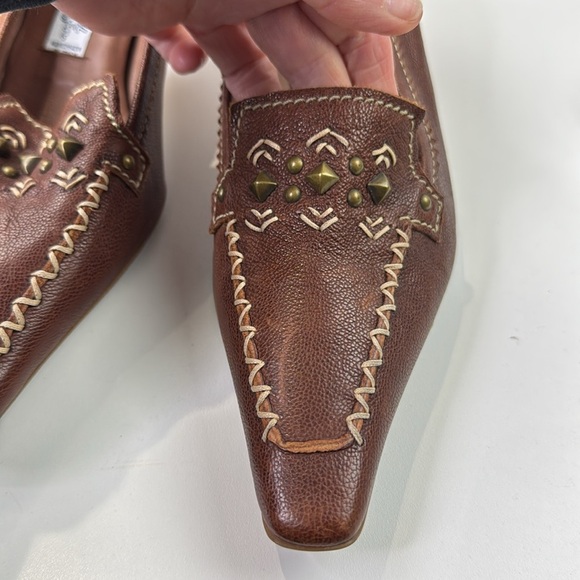 Vintage NWT Arnold Churgin Brown Leather Kitten Heel Loafers - Picture 11 of 12